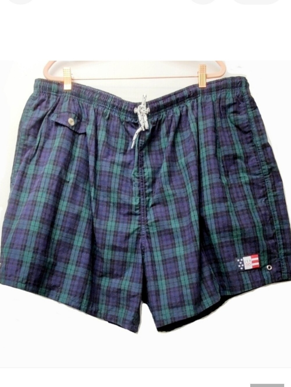 Vintage USA Olympic Brand Apparel JCPenney Plaid Swim Shorts Navy Green Size 3XL